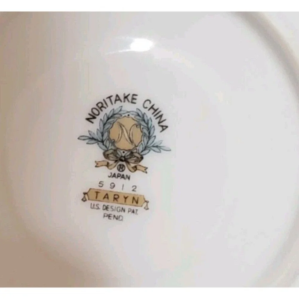 Noritake Teacups Saucer Japan Taryn 5912 Silver White Floral China 3 Pc Set Vtg